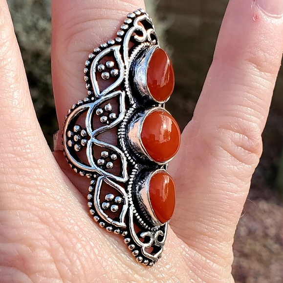 New Unique Carnelian 925 Silver Statement Ring. - Picture 9 of 10